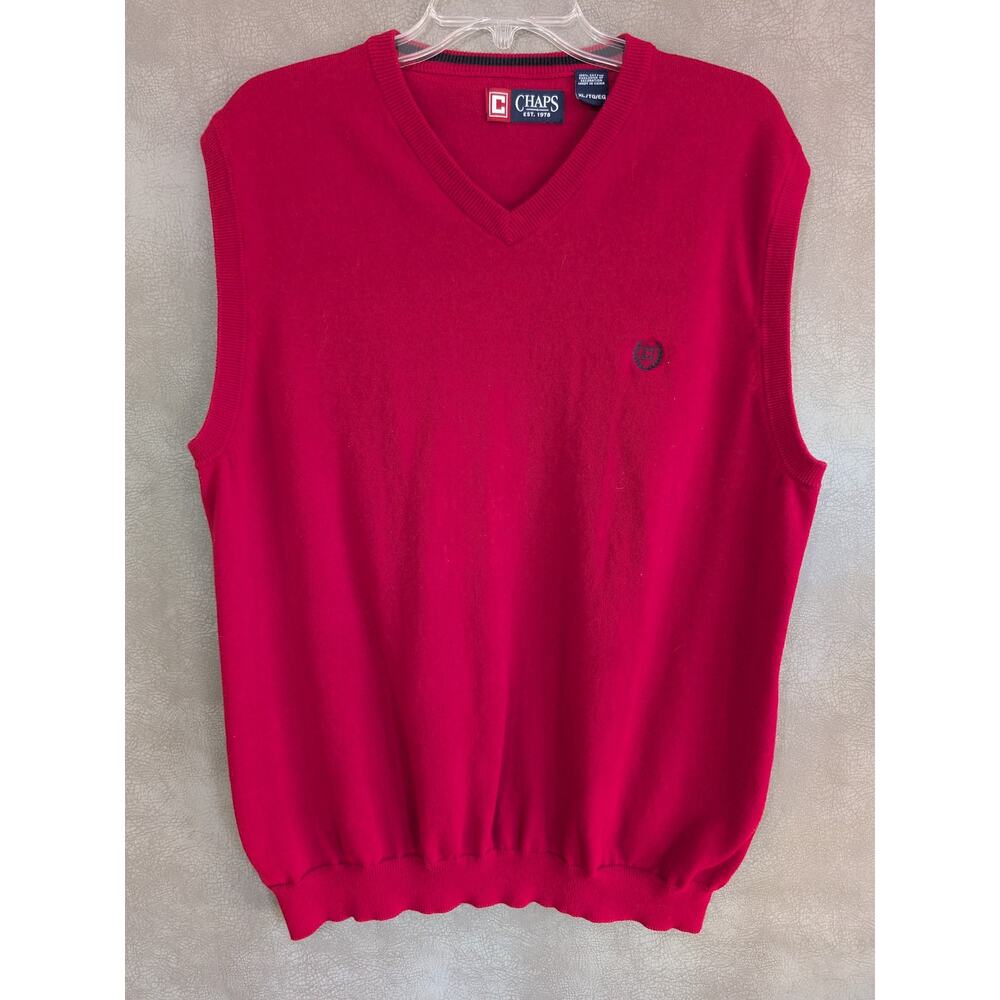 Vintage Chaps Red Cotton Preppy V-Neck Pullover Vest Sz XL